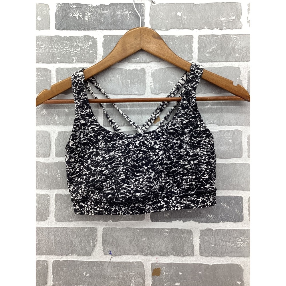 Lululemon Free To Be Wild Sports Bra Black White Crackle Strappy Size 6